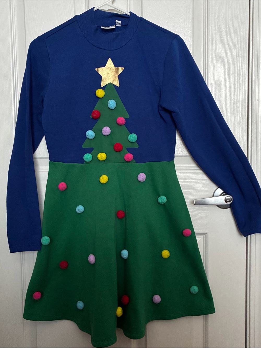 Mighty Fine Christmas Tree Pom Pom Holiday Skater Dress Small